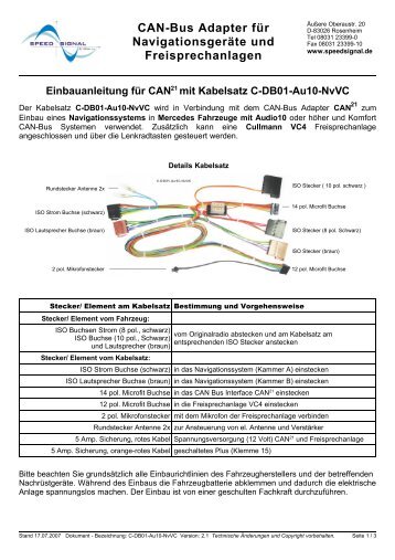 CAN-Bus Adapter fÃ¼r NavigationsgerÃ¤te und ... - speedsignal.de