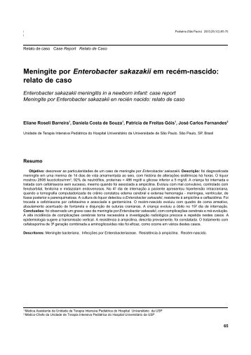 Meningite por Enterobacter sakazakii em recÃ©m-nascido