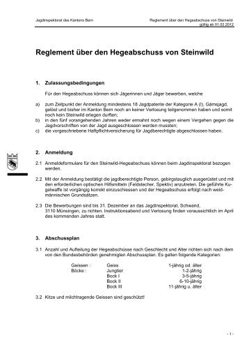 Reglement Ã¼ber den Hegeabschuss von Steinwild - Kanton Bern