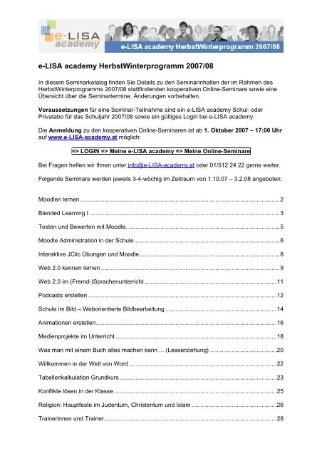 HerbstWinter Seminarkatalog (PDF; 0,9 MB) - e-LISA academy