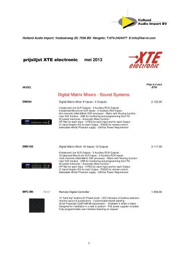 prijslijst XTE electronic mei 2013 Digital Matrix Mixers - Sound ...