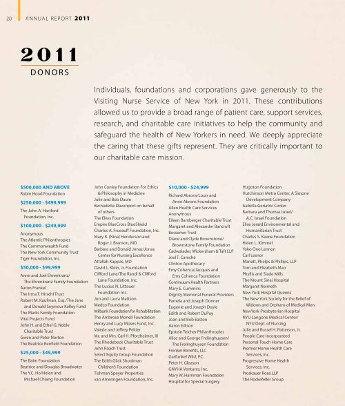 2011 Annual Report - Visiting Nurse Service of New York