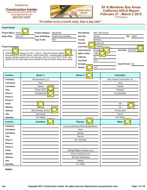 Construction Insider California GOLD Report SF & Monterey Bay ...