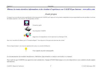 CamÃ©ra CCD Caliens - UniversitÃ© d'Angers