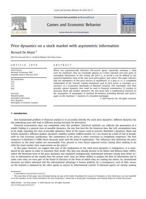 Price dynamics on a stock market with asymmetric information - CMUP