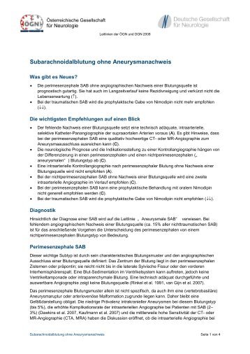 Subarachnoidalblutung ohne Aneurysmanachweis - Ãsterreichische ...