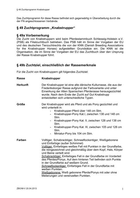 Â§ 49 Zuchtprogramm âKnabstrupperâ Â§ 49a Vorbemerkung Â§ 49b ...