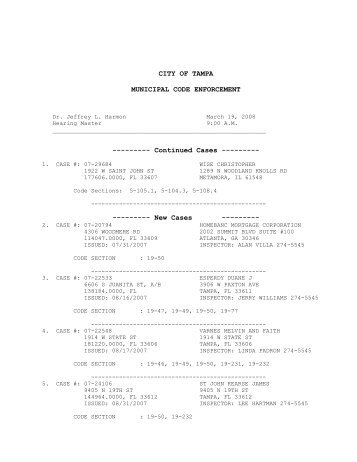 Continued Cases - City of Tampa
