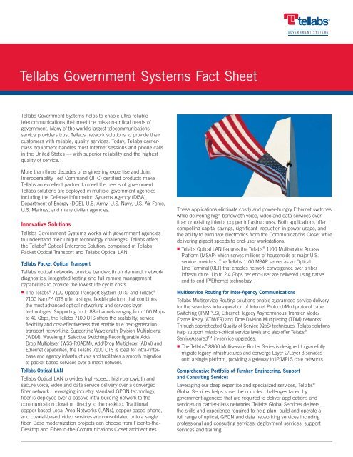 Tellabs Government Systems Fact Sheet