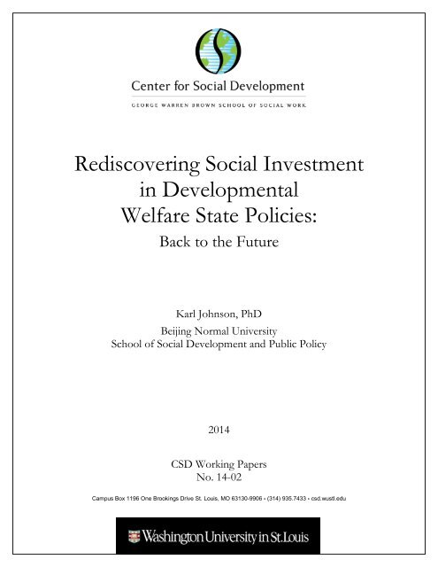 Rediscovering social investment in developmental welfare state ...