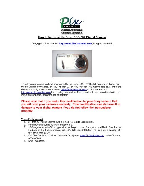 How To Hardwire The Sony Dsc P32 Digital Camera Please Note That