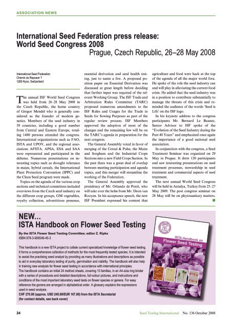 (ISTA News Bulletin) No. 136, October 2008 - International Seed ...