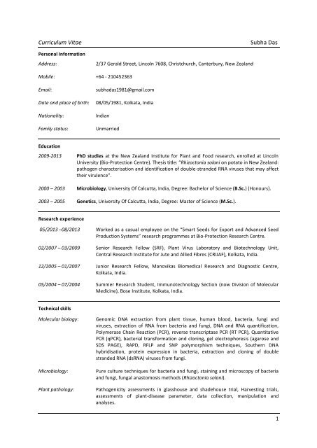 Curriculum Vitae Subha Das - Australasian Plant Pathology Society