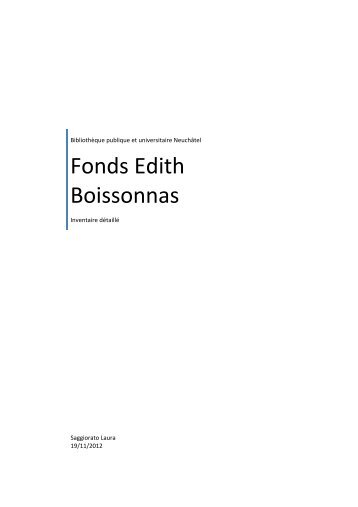 Fonds Edith Boissonnas - BibliothÃ¨que publique et universitaire