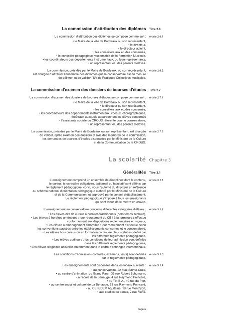 Règlement intérieur du conservatoire - Bordeaux
