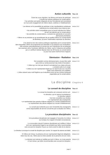 Règlement intérieur du conservatoire - Bordeaux