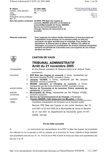 TRIBUNAL ADMINISTRATIF ArrÃªt du 21 novembre 2005 - LÃ¤rm.ch