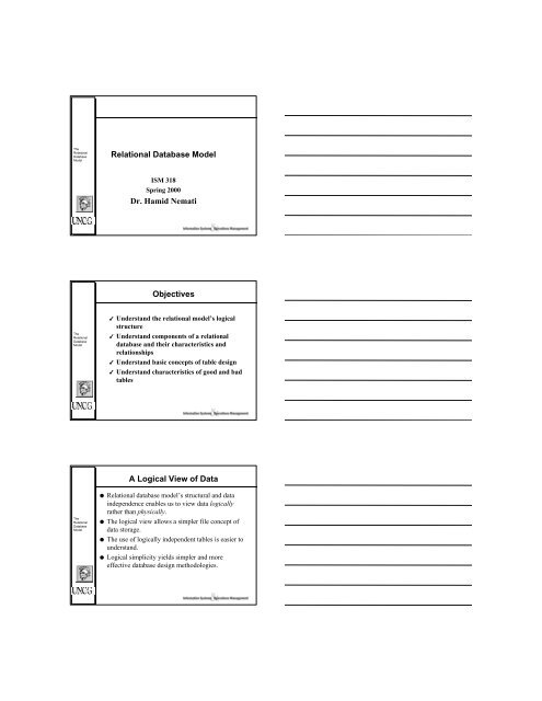 relational database model dr hamid nemati objectives a relational data model