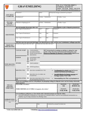Gravemelding - skjema - StjÃƒÂ¸rdal kommune