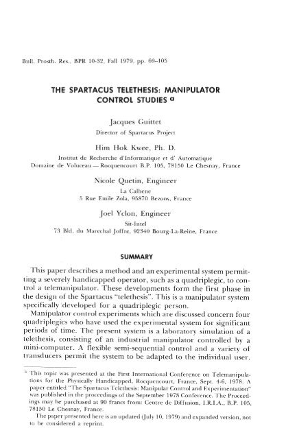 The Spartacus Telethesis - Rehabilitation Research & Development ...