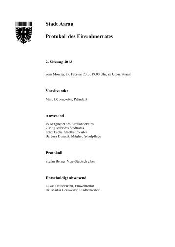 Protokoll Einwohnerrat vom 25. Februar 2013 [PDF, 371 KB] - Aarau