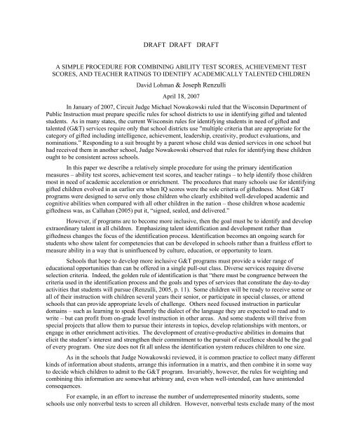 A simple procedure for combining ability test scores