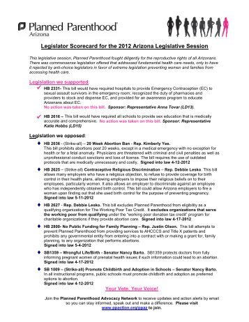 2012 Scorecard PPAZ - Planned Parenthood