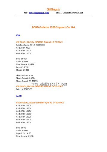 Galletto 1260 Support Car List.pdf - OBD2Repair