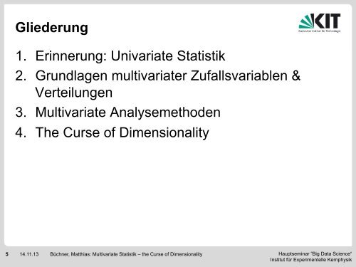 Multivariate Statistik -the Curse of Dimensionality- - Institut für ...