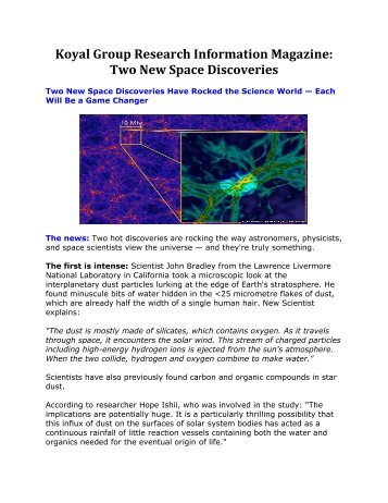 Koyal Group Research Information Magazine: Two New Space Discoveries