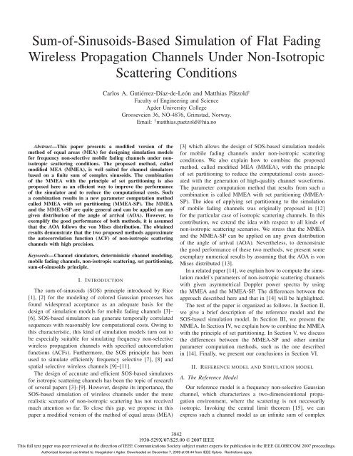 Sum-of-Sinusoids-Based Simulation of Flat Fading Wireless ...