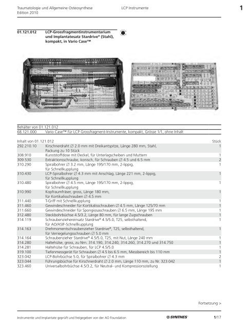 1/1 Traumatologie und Allgemeine Osteosynthese Edition 2010 ...