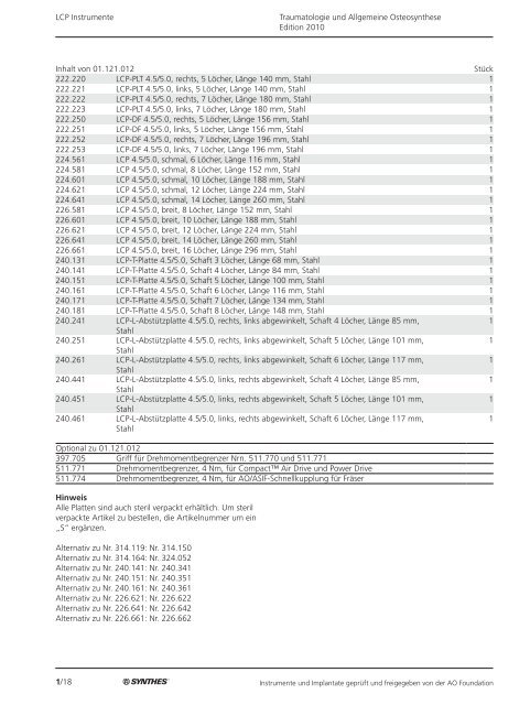 1/1 Traumatologie und Allgemeine Osteosynthese Edition 2010 ...