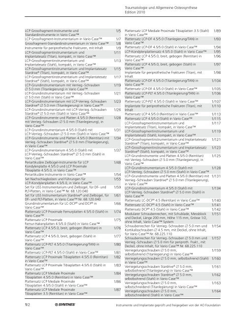 1/1 Traumatologie und Allgemeine Osteosynthese Edition 2010 ...