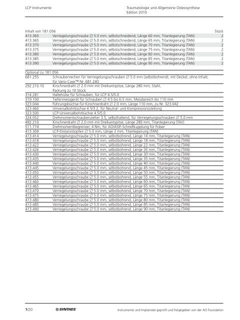 1/1 Traumatologie und Allgemeine Osteosynthese Edition 2010 ...