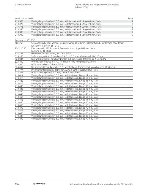 1/1 Traumatologie und Allgemeine Osteosynthese Edition 2010 ...