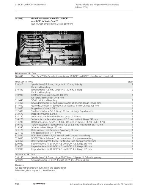 1/1 Traumatologie und Allgemeine Osteosynthese Edition 2010 ...