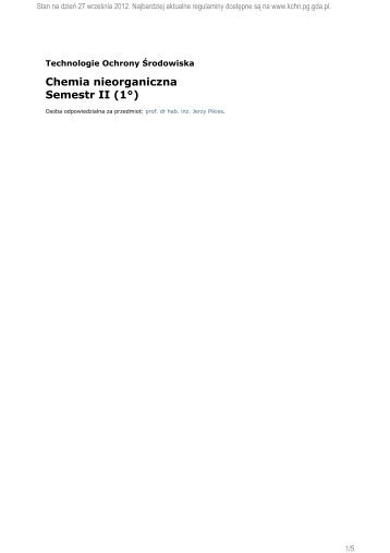 Chemia nieorganiczna Semestr II (1°) - Katedra Chemii ...