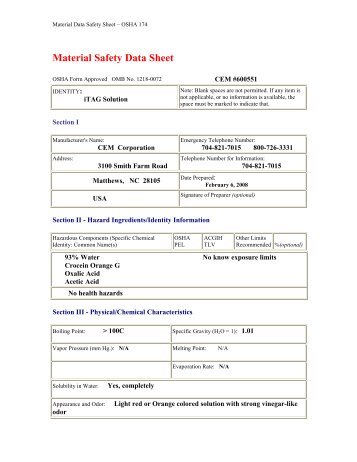 Material Safety Data Sheet - OSHA 174