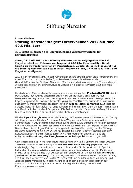 Presseinfo April 13: Jahreszahlen 2012 - Stiftung Mercator