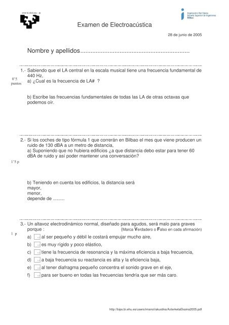Examen de ElectroacÃºstica Nombre y apellidos ...