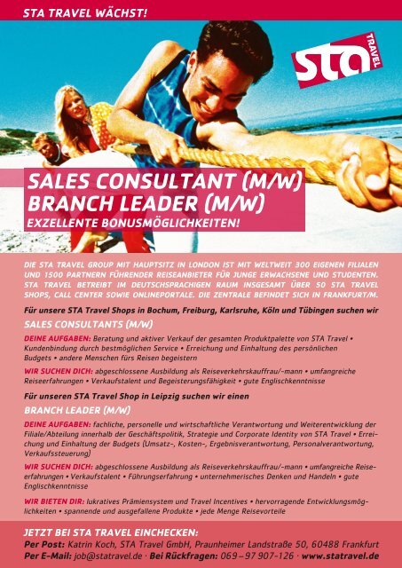 SAleS conSultAnt (M/w) brAnch leADer (M/w) - STA Travel