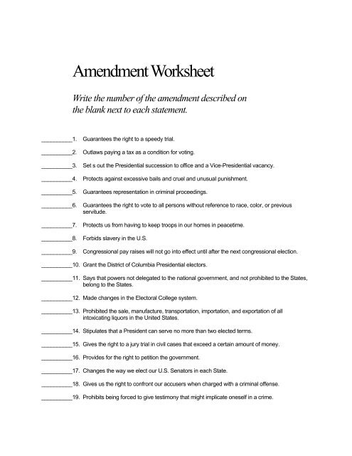 Amendment worksheet answer key