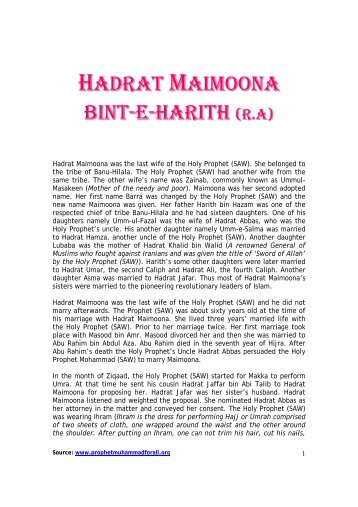 hadrat maimoona bint-e-harith - Prophet Muhammad (SAW) for All