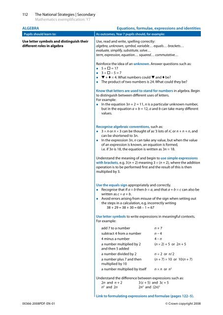 ALGEBRA Equations, formulae, expressions and ... - Suffolk Maths