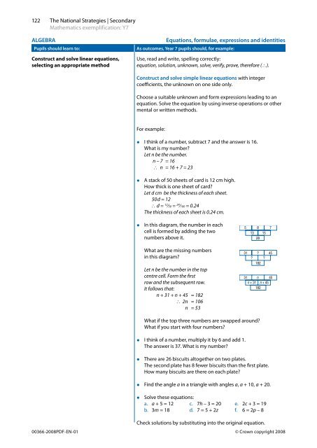 ALGEBRA Equations, formulae, expressions and ... - Suffolk Maths