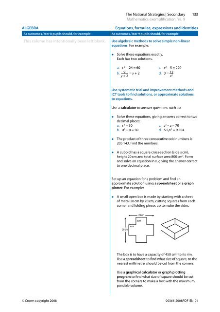 ALGEBRA Equations, formulae, expressions and ... - Suffolk Maths