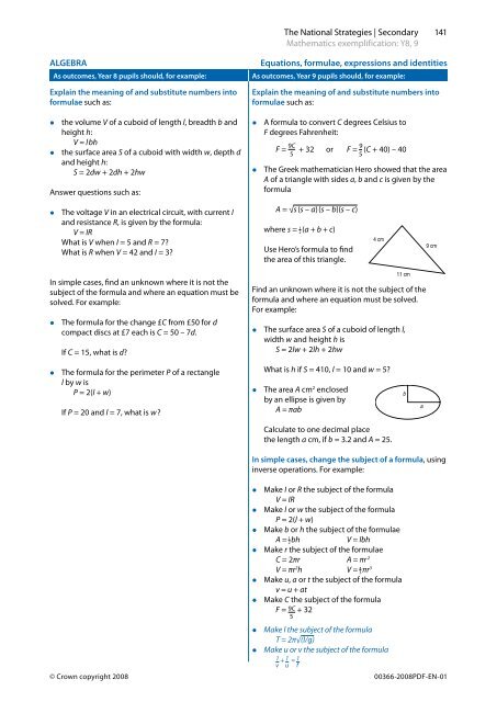 ALGEBRA Equations, formulae, expressions and ... - Suffolk Maths