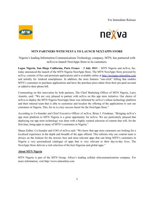 MTN Partners with neXva to Launch NextApps Store - Competitive ...