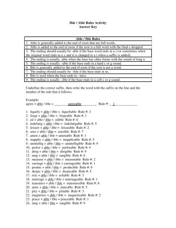 Ible / Able Rules Activity Answer Key Able / Ible Rules ... - Canada.com